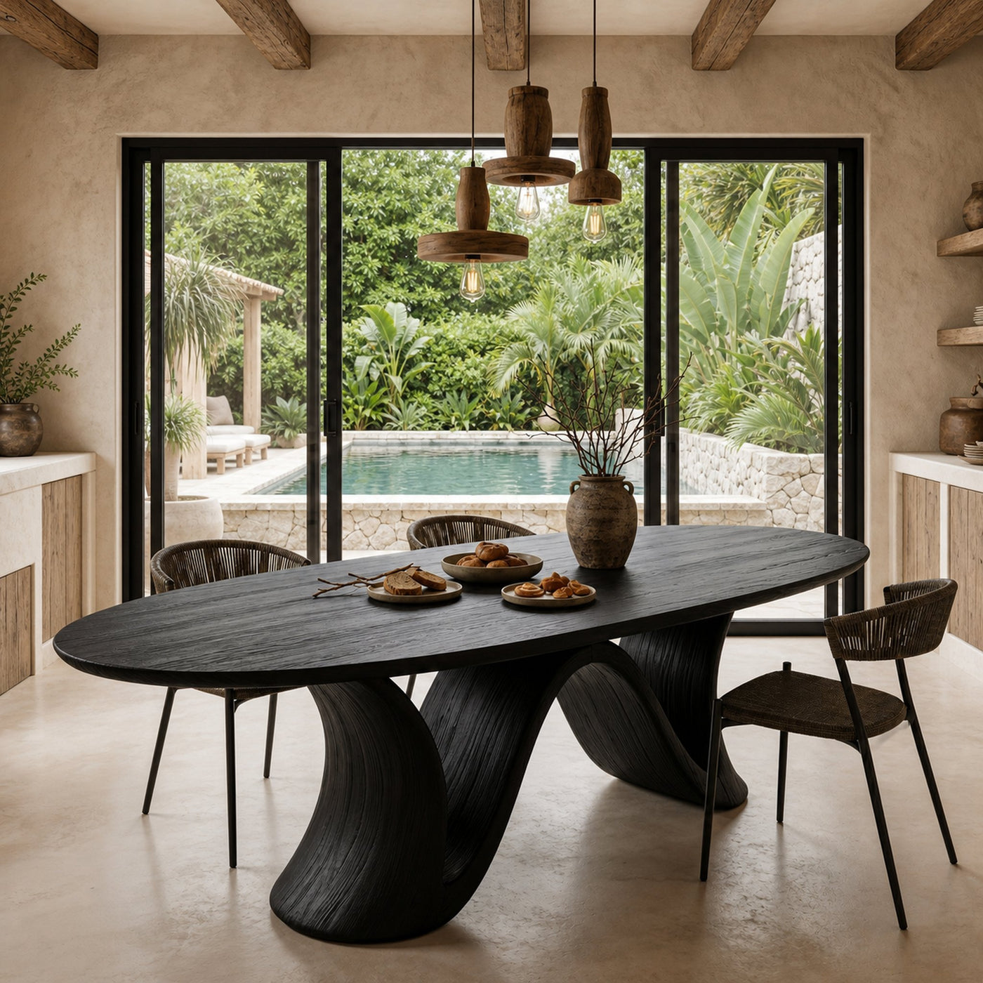 Organic Modern Dining Table With Round Top For Dining Room - product view 4