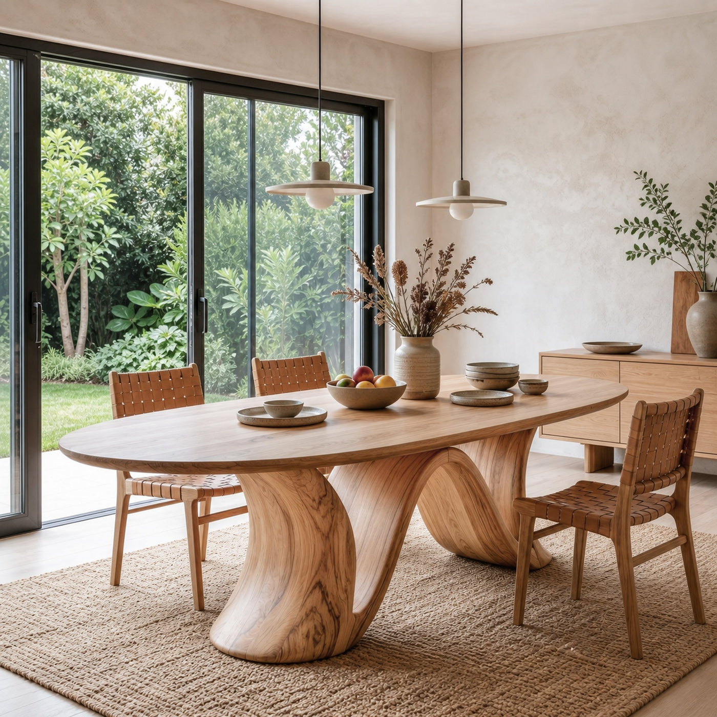 Organic Modern Dining Table With Round Top For Dining Room - product view 5