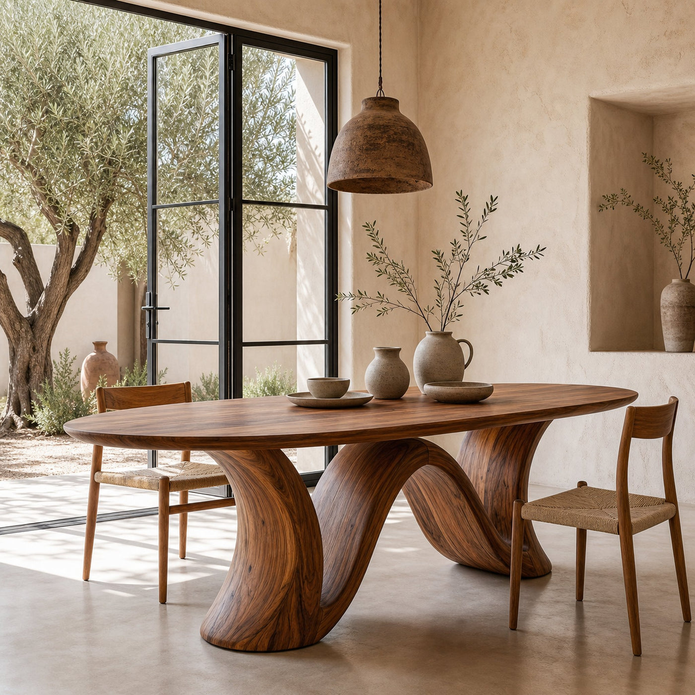 Organic Modern Dining Table With Round Top For Dining Room - product view 6