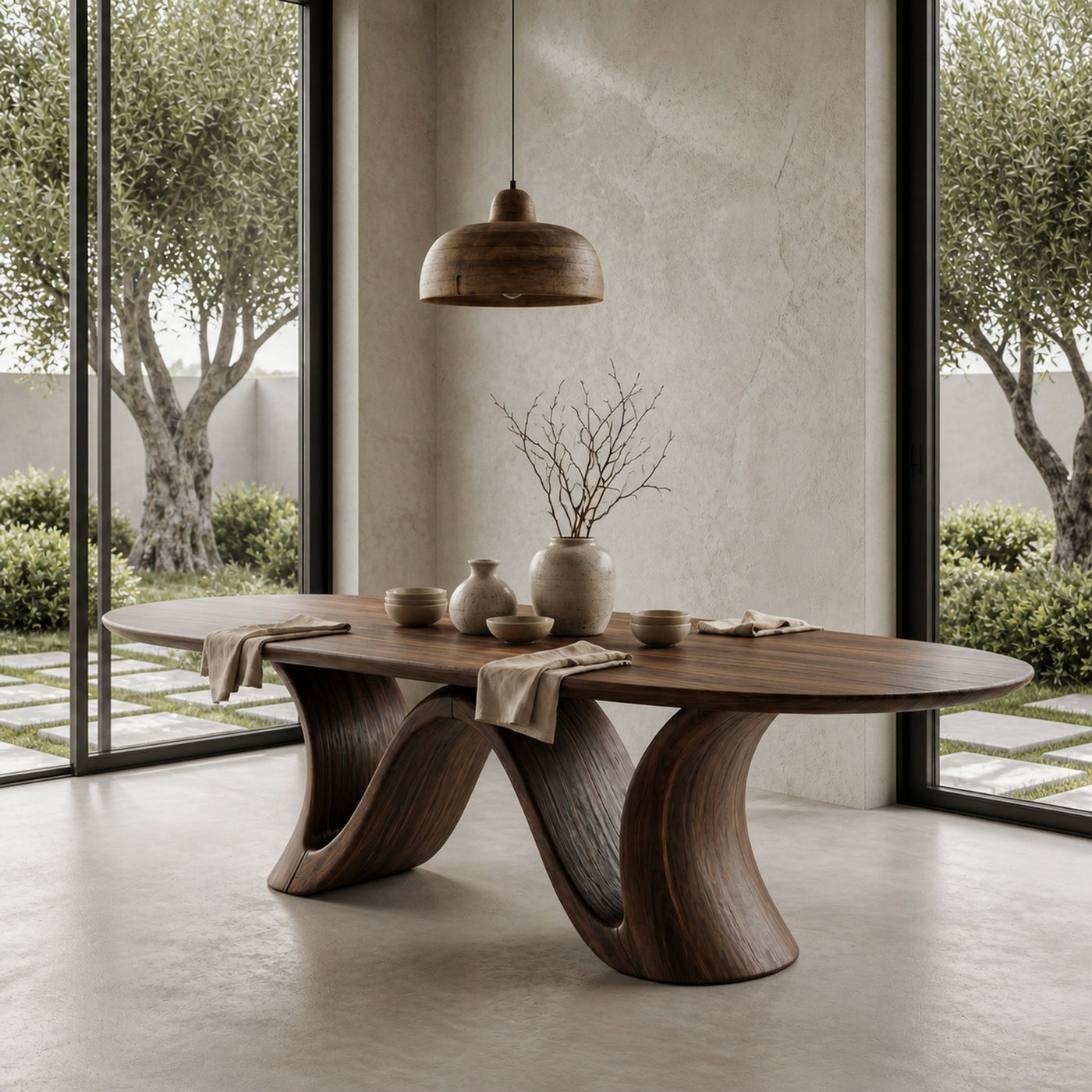 Organic Modern Dining Table With Round Top For Dining Room - product view 7
