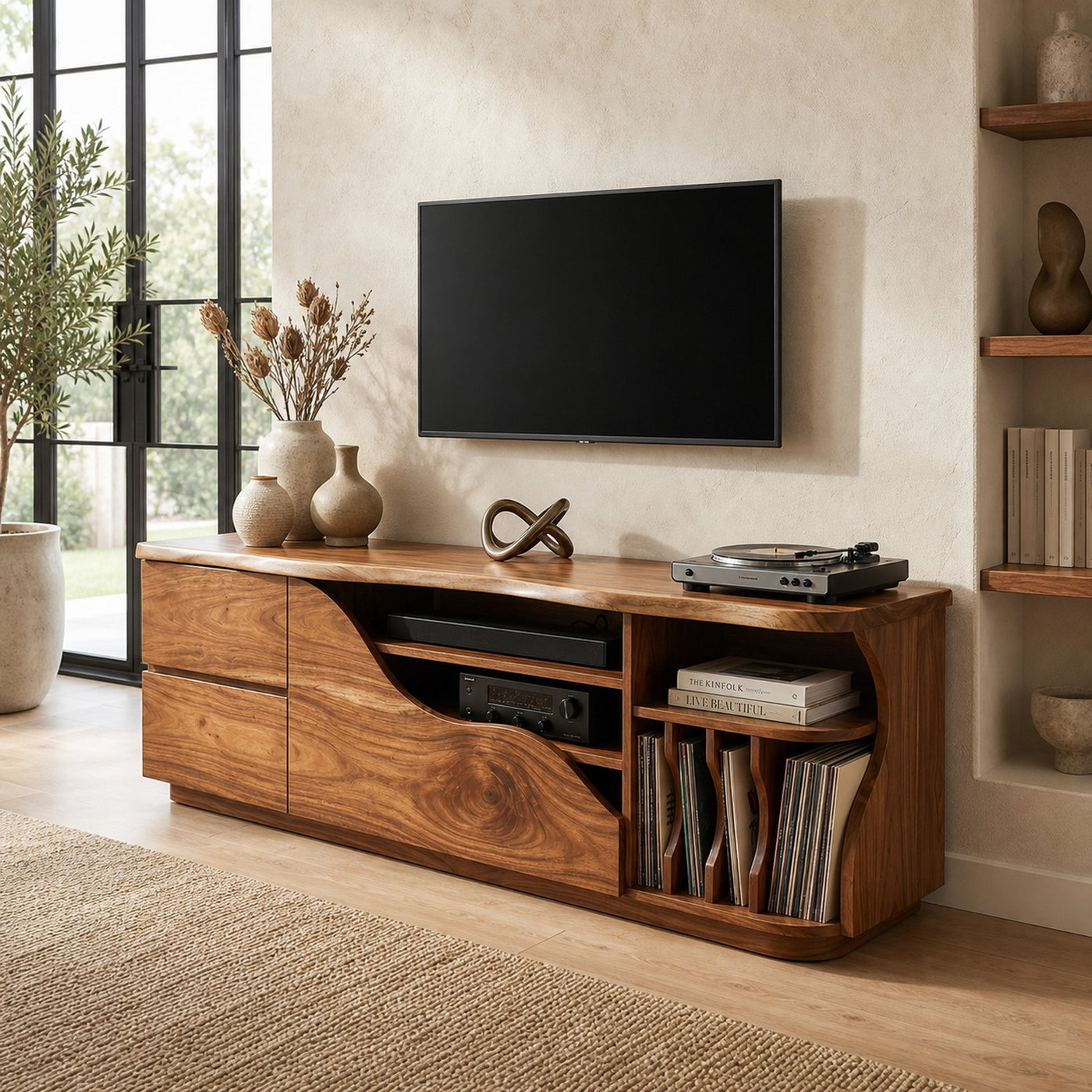 Organic Modern Media Console Vinyl Storage Cabinet