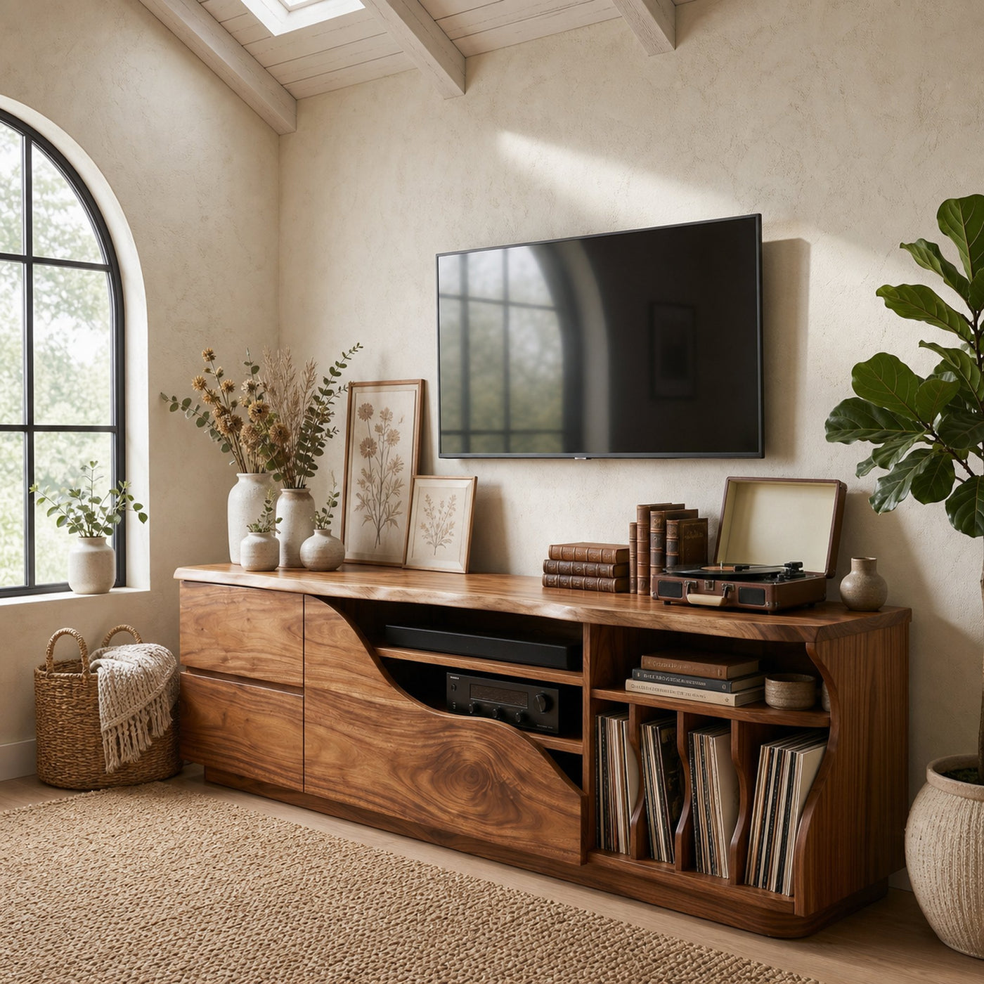 Organic Modern Media Console Vinyl Storage Cabinet - product view 6