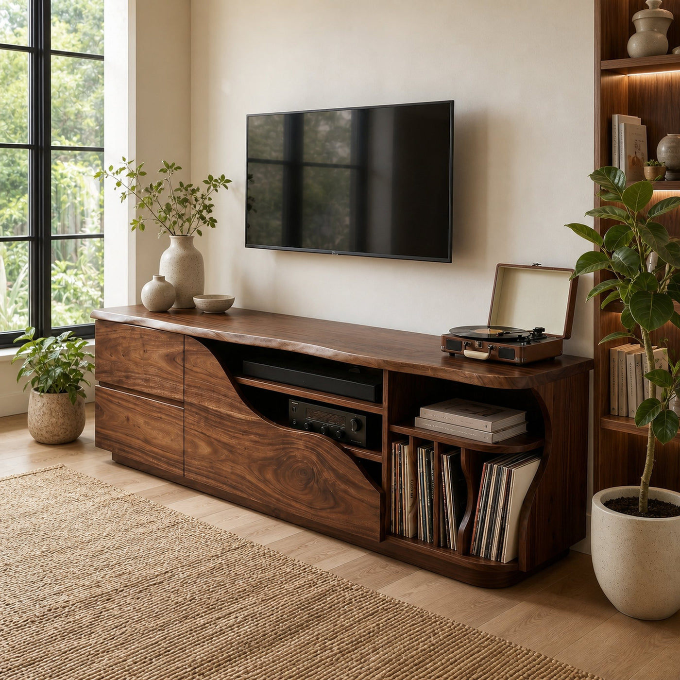Organic Modern Media Console Vinyl Storage Cabinet - product view 7