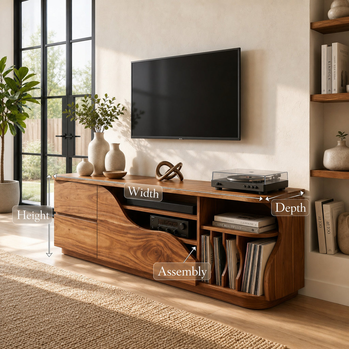 Organic Modern Media Console Vinyl Storage Cabinet - product view 8
