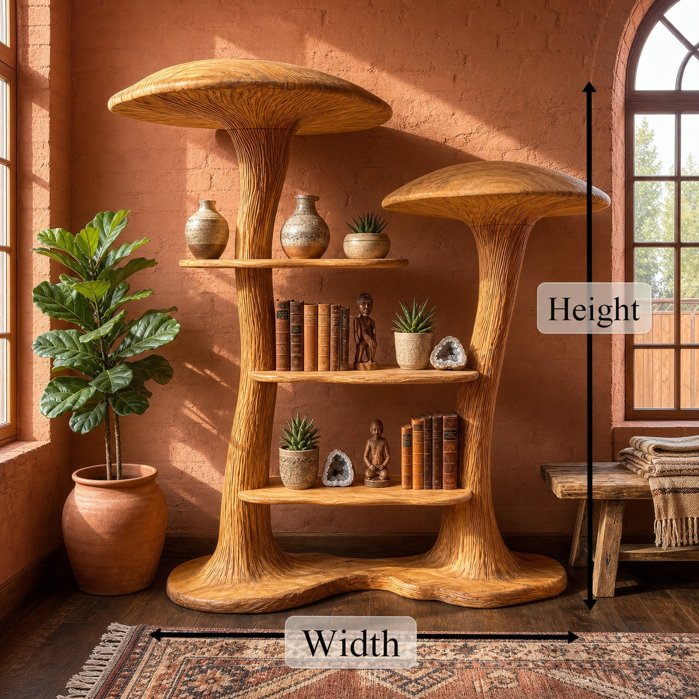 Organic Modern Mushroom Bookcase With Sculptural Solid Wood Form For Living Room - product view 8