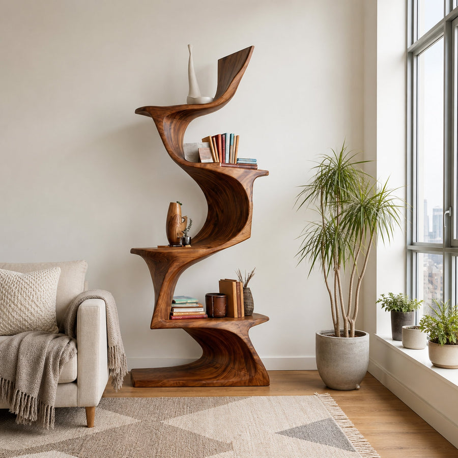 Organic Modern Natural Wood Bookshelf For Home Decor Corner