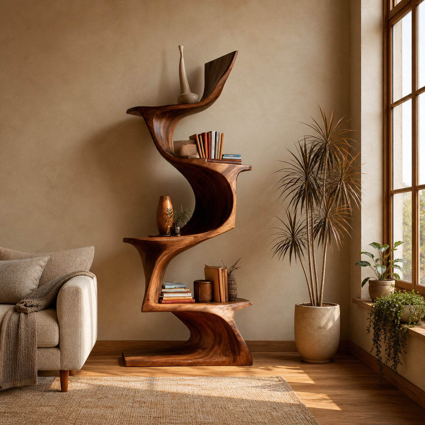 Organic Modern Natural Wood Bookshelf For Home Decor Corner - product view 6