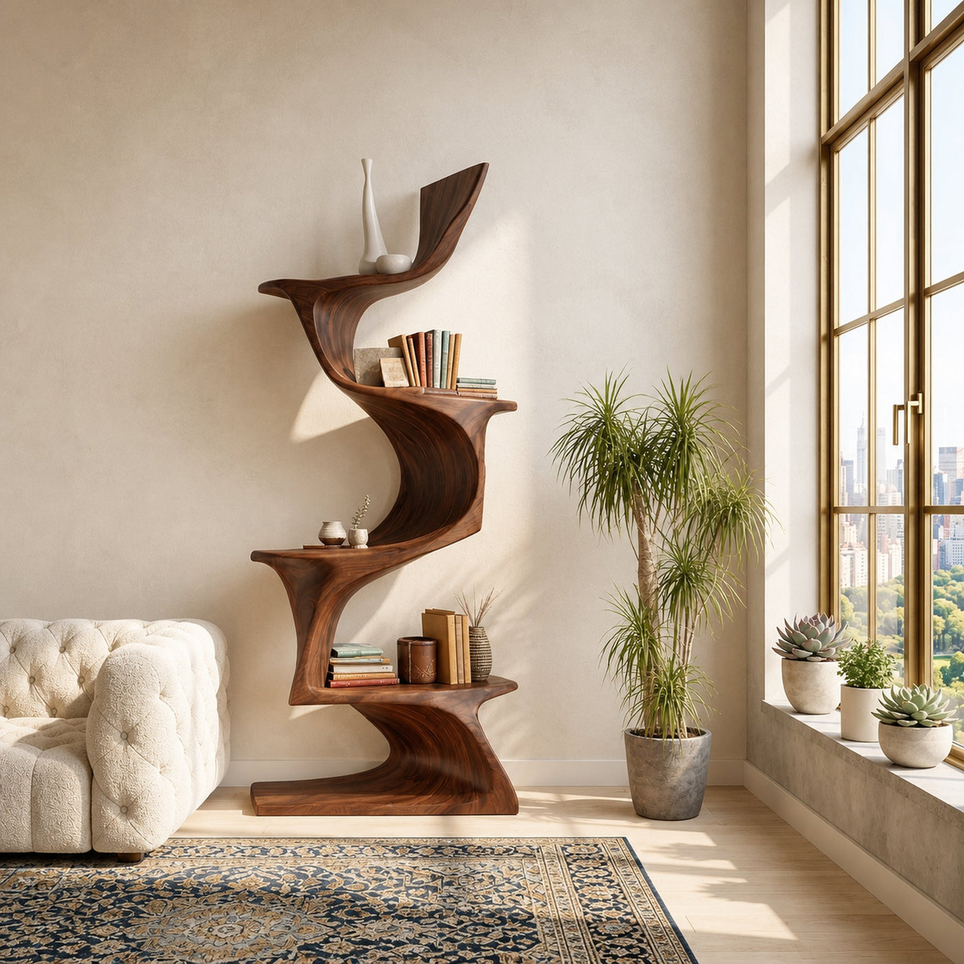 Organic Modern Natural Wood Bookshelf For Home Decor Corner - product view 7