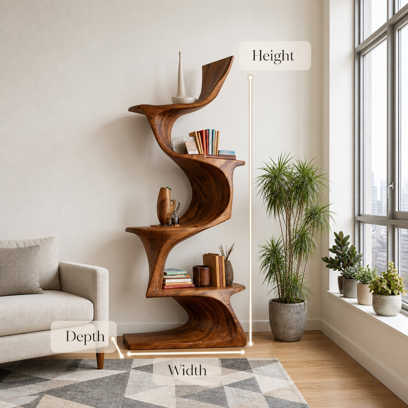 Organic Modern Natural Wood Bookshelf For Home Decor Corner - product view 8
