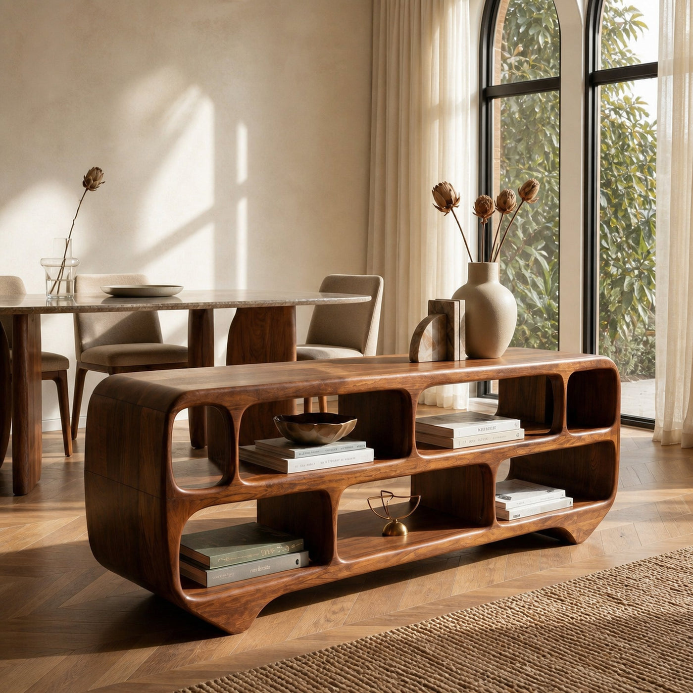 Organic Modern Rounded Low Bookshelf For Living Room - product view 6