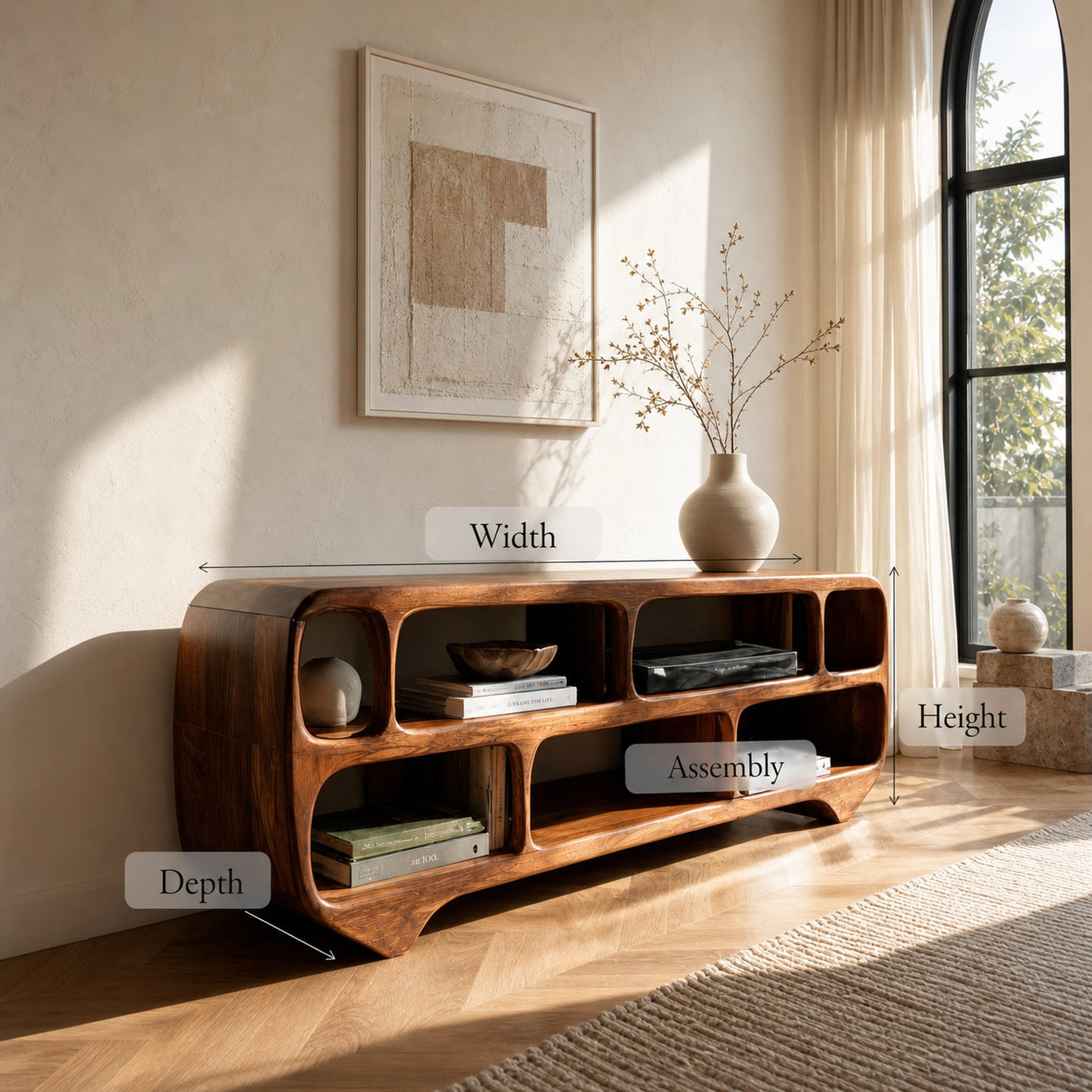 Organic Modern Rounded Low Bookshelf For Living Room - product view 8
