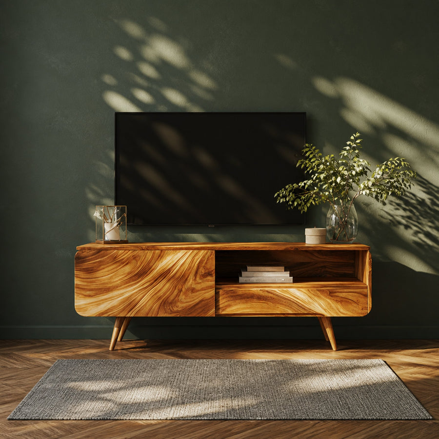 Organic Modern Sculpted Wooden TV Cabinet Living Room Interior Display