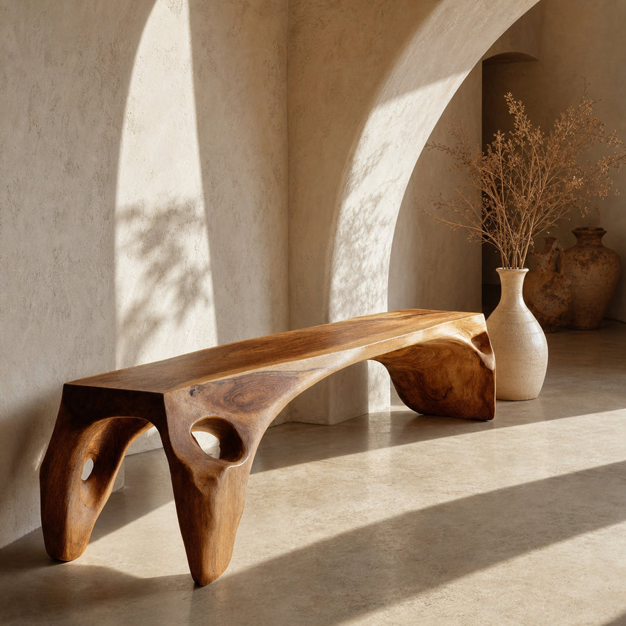 Organic Modern Sculptural Bench For Entryway Or Living Room