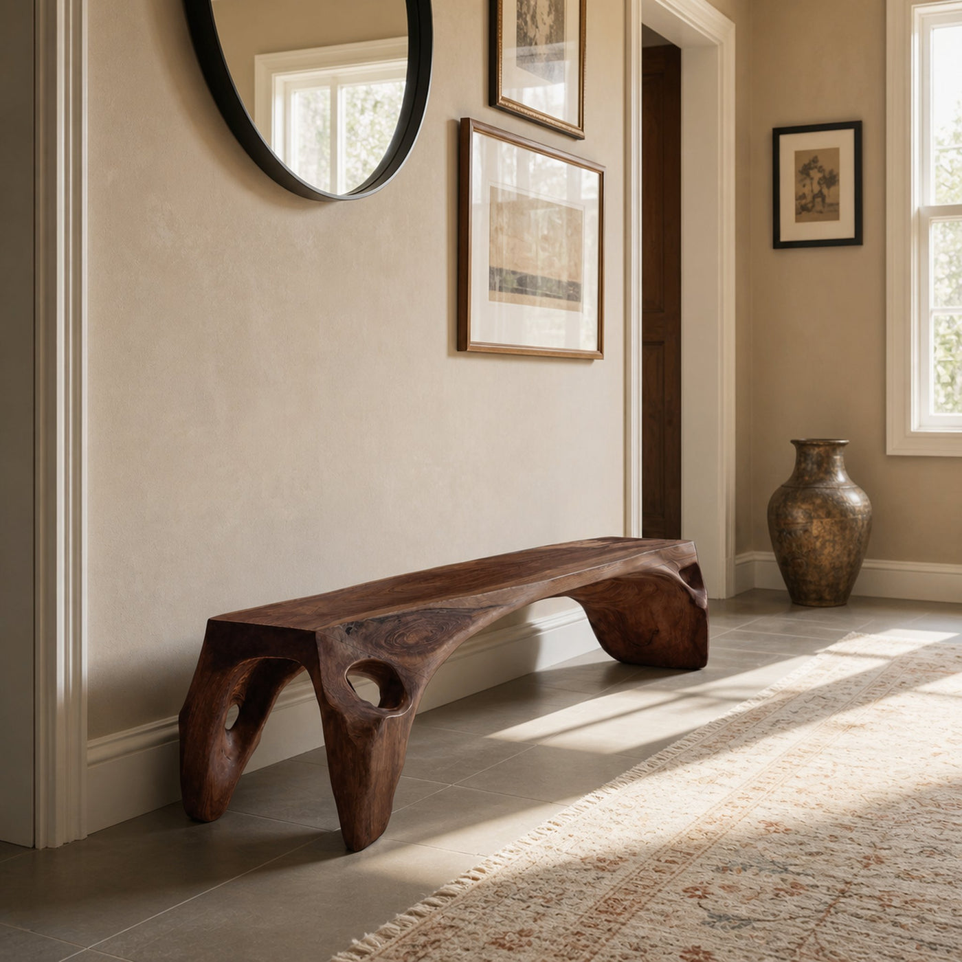 Organic Modern Sculptural Bench For Entryway Or Living Room - product view 6