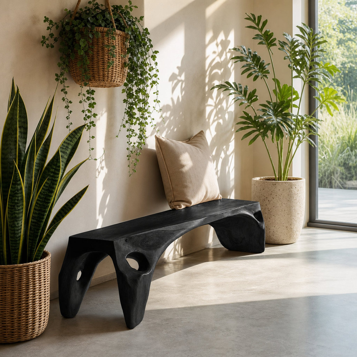 Organic Modern Sculptural Bench For Entryway Or Living Room - product view 7