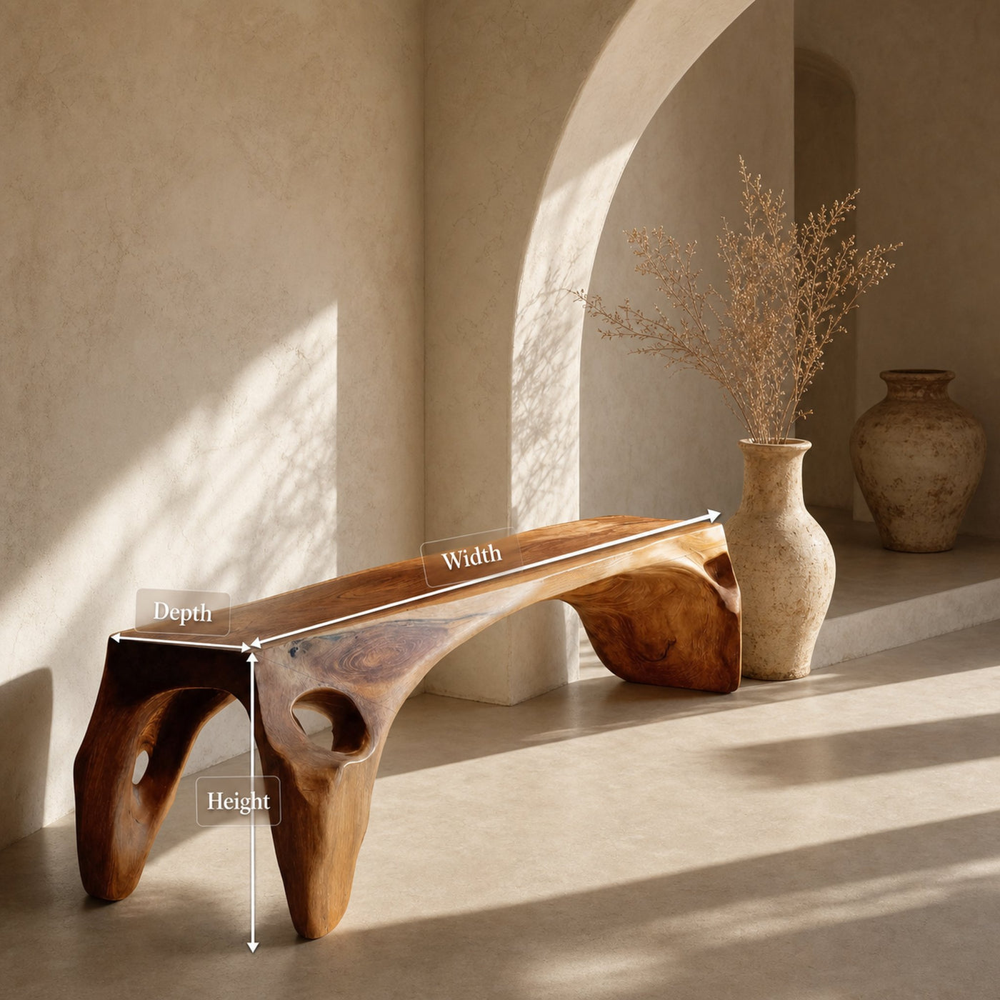 Organic Modern Sculptural Bench For Entryway Or Living Room - product view 8