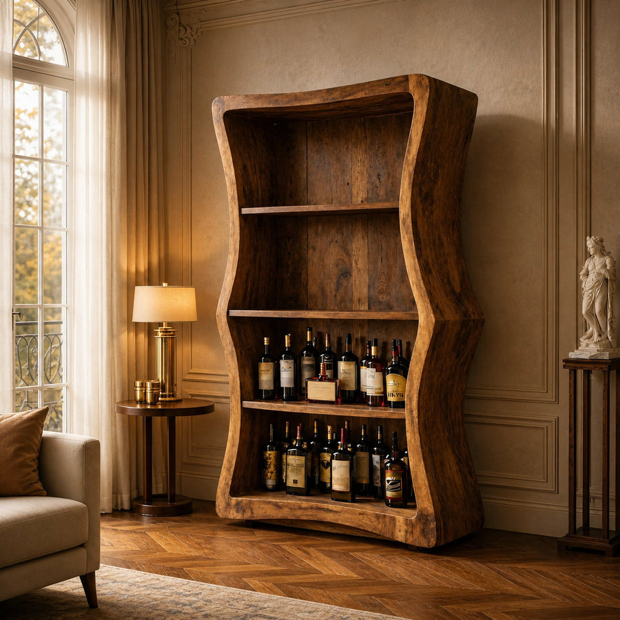 Organic Modern Sculptural Display Bar Cabinet For Living Room