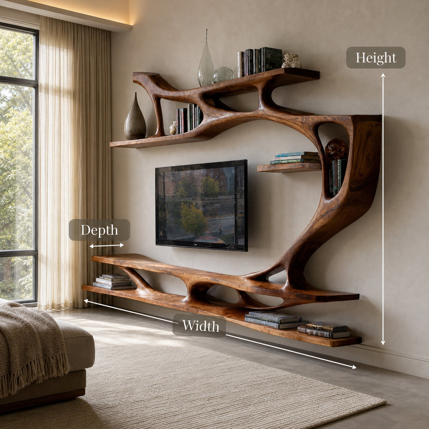 Organic Modern Sculptural Wall TV Shelf For Living Room - product view 6