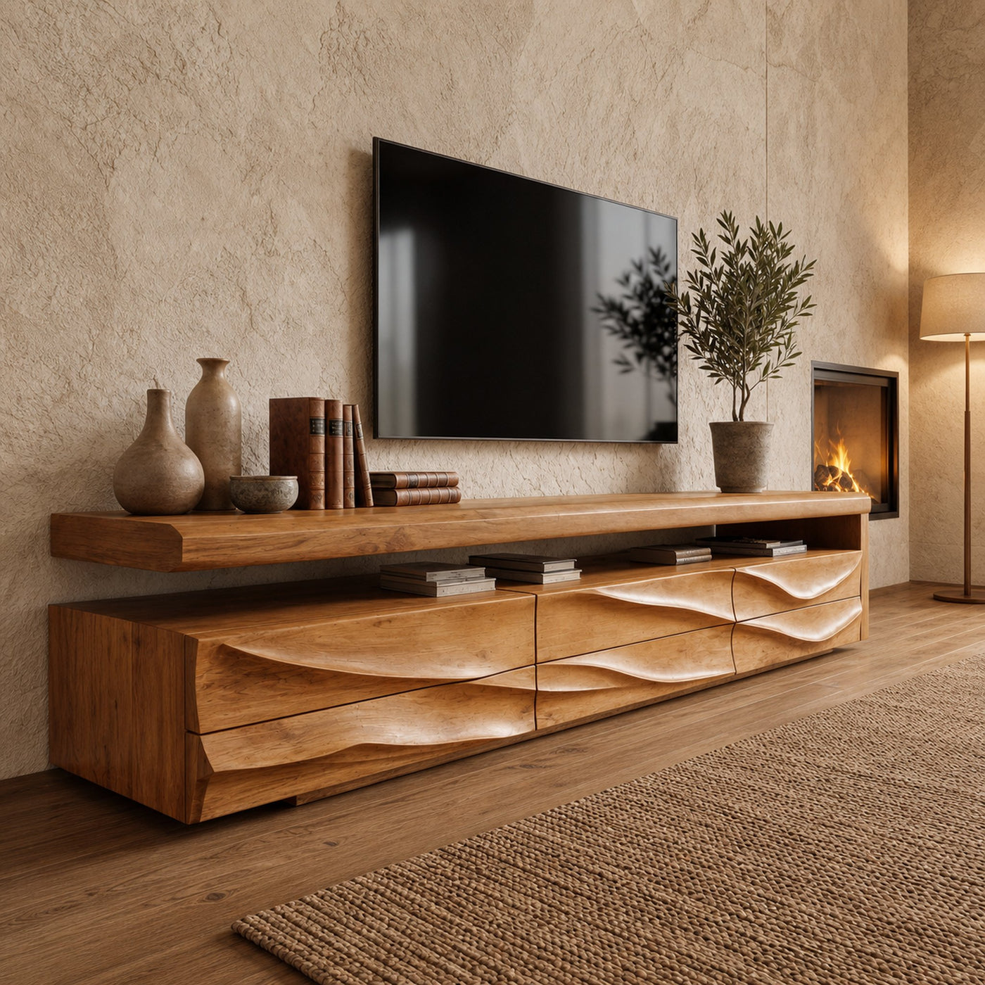 Organic Modern TV Cabinet With Handcrafted Solid Wood Design For Living Room