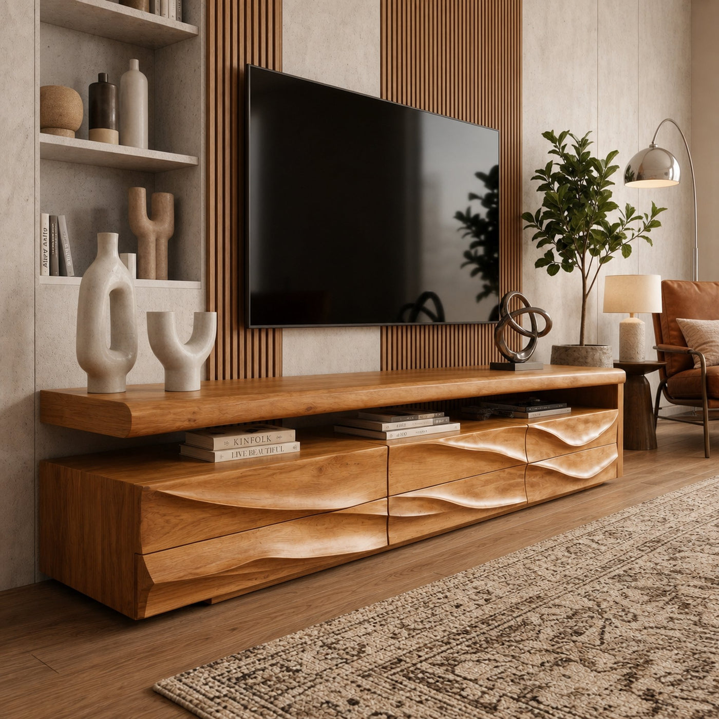 Organic Modern TV Cabinet With Handcrafted Solid Wood Design For Living Room - product view 6