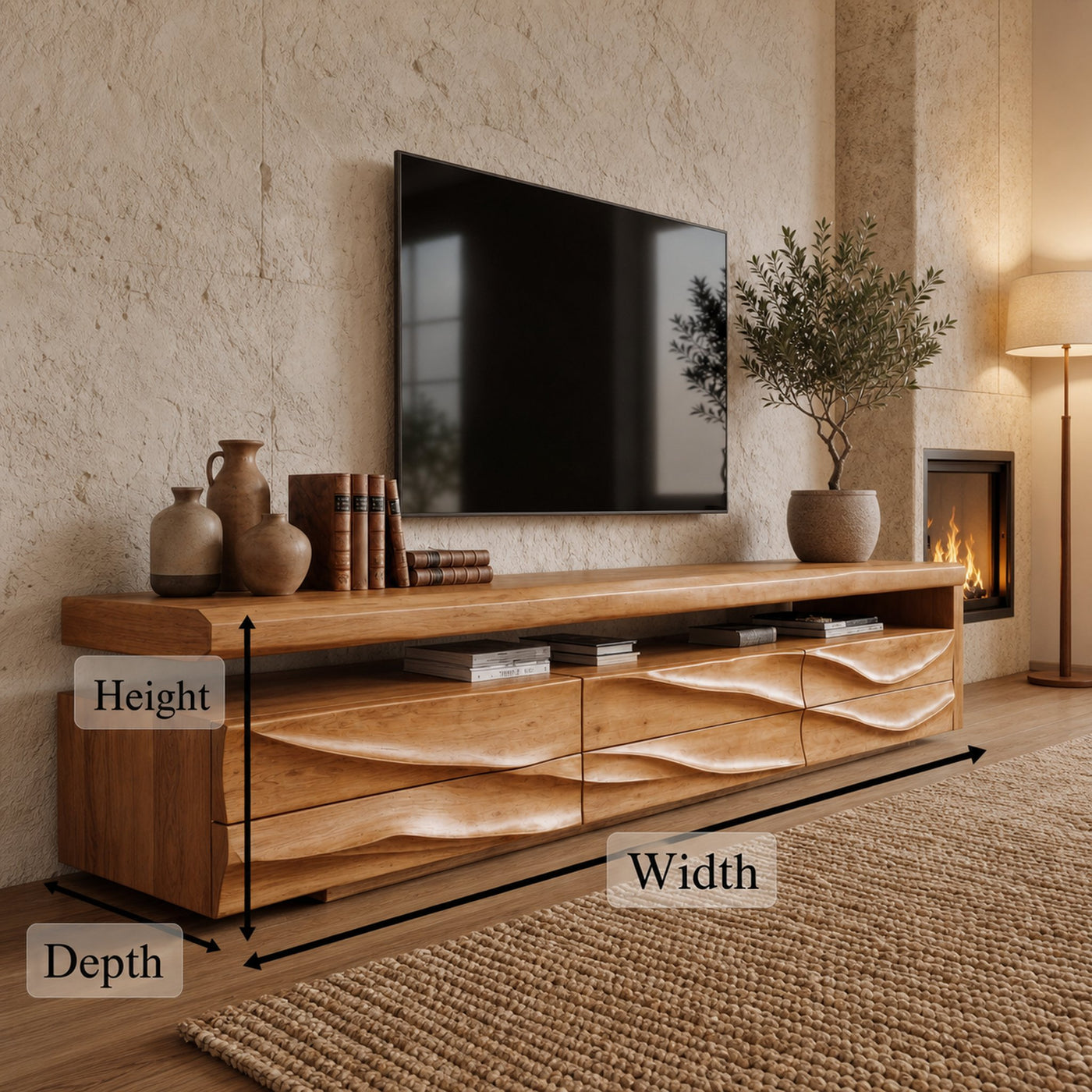 Organic Modern TV Cabinet With Handcrafted Solid Wood Design For Living Room - product view 8