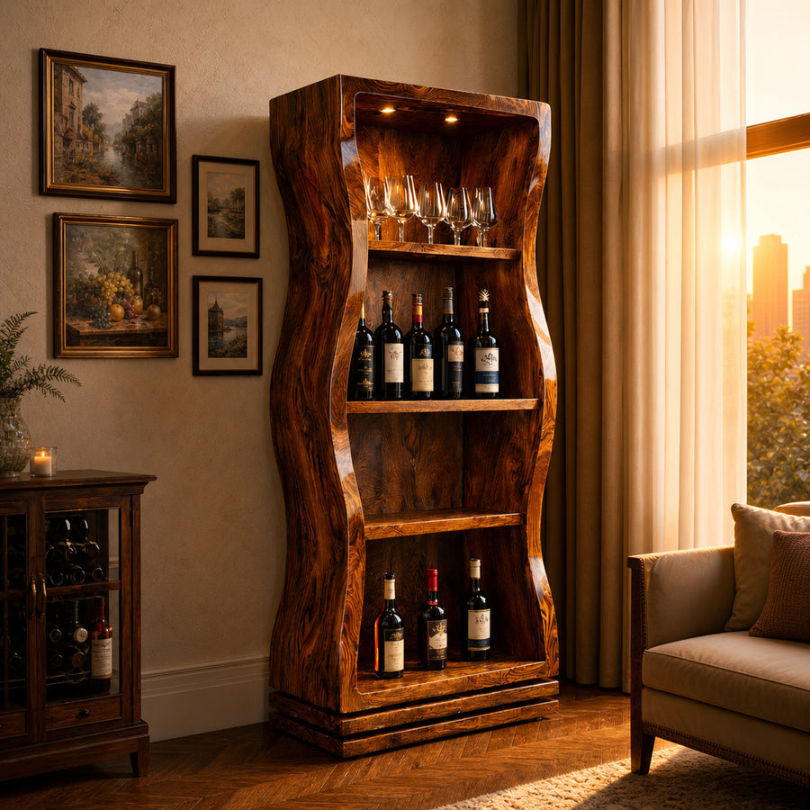 Organic Modern Tall Bar Storage Display Cabinet For Living Room