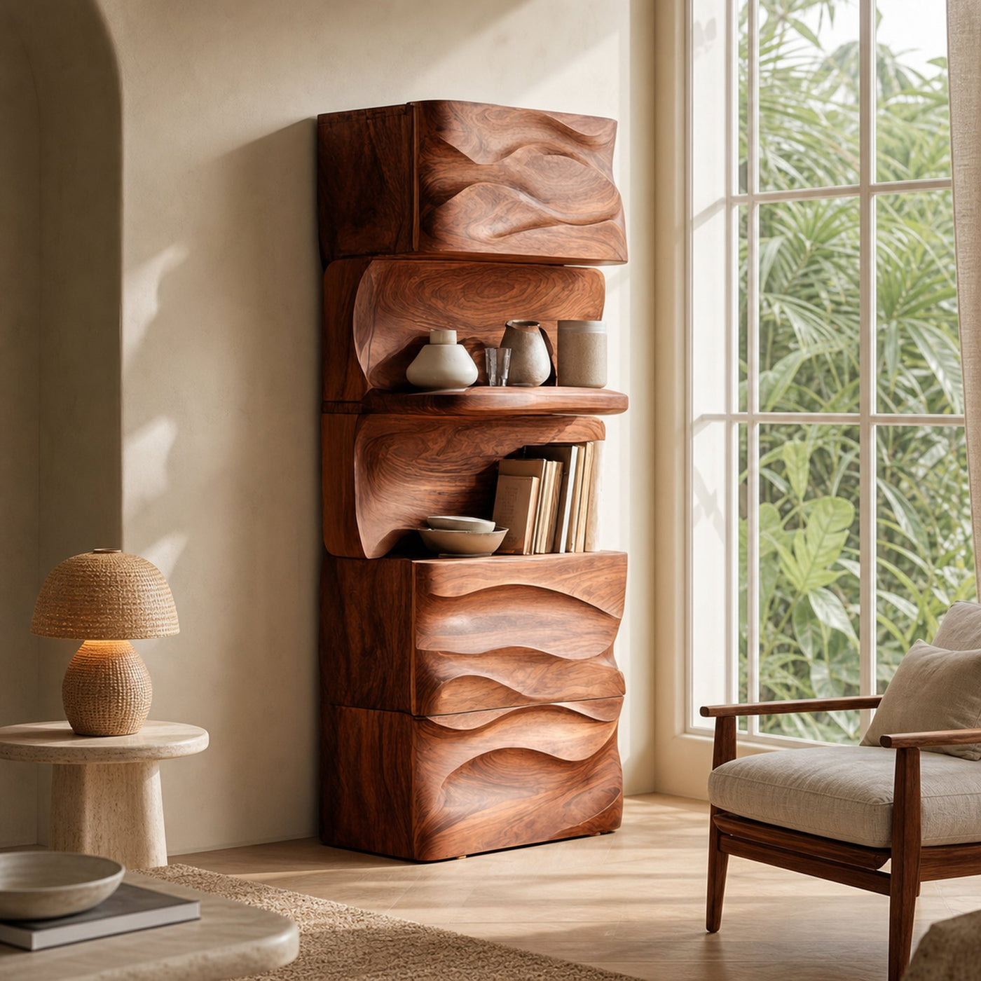 Organic Modern Tall Display Shelf For Living Room And Study