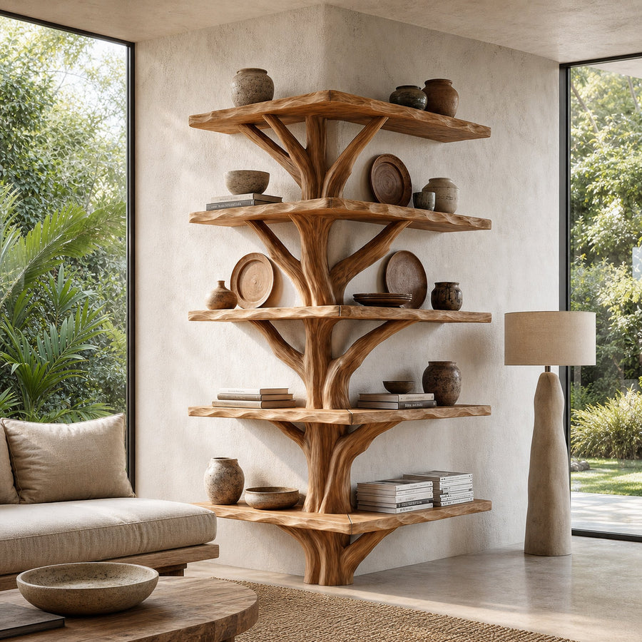 Organic Modern Tree Bookcase With Artistic Branch Frame For Home Office