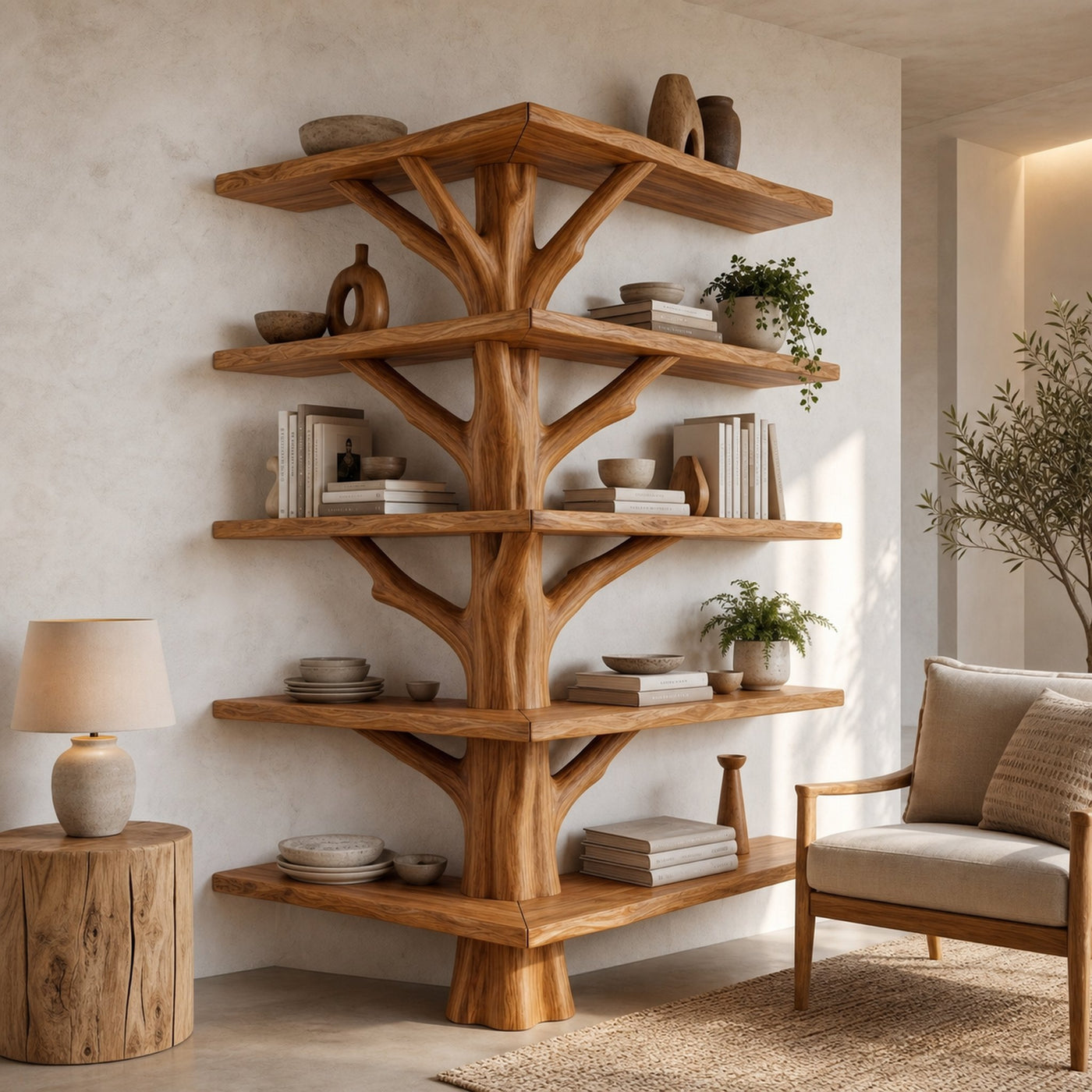 Organic Modern Tree Bookcase With Artistic Branch Frame For Home Office - product view 6