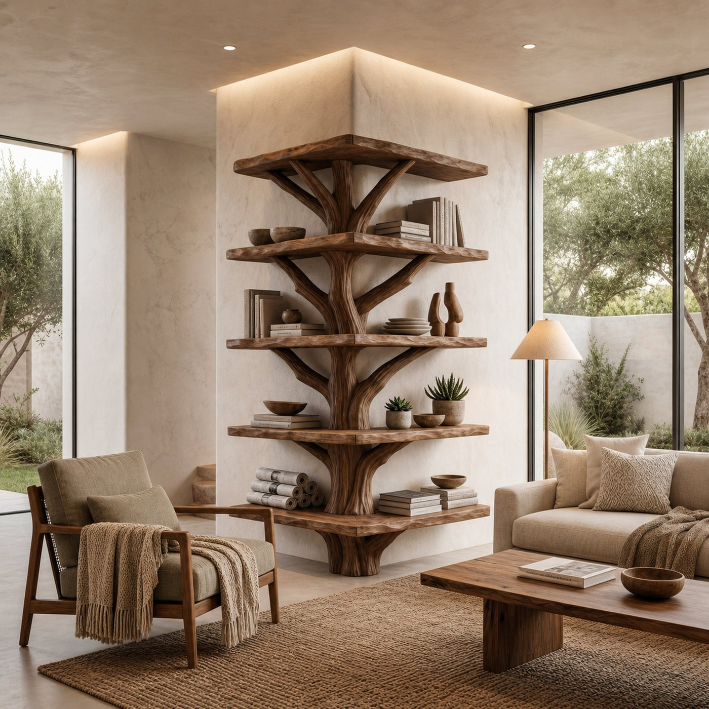 Organic Modern Tree Bookcase With Artistic Branch Frame For Home Office - product view 7