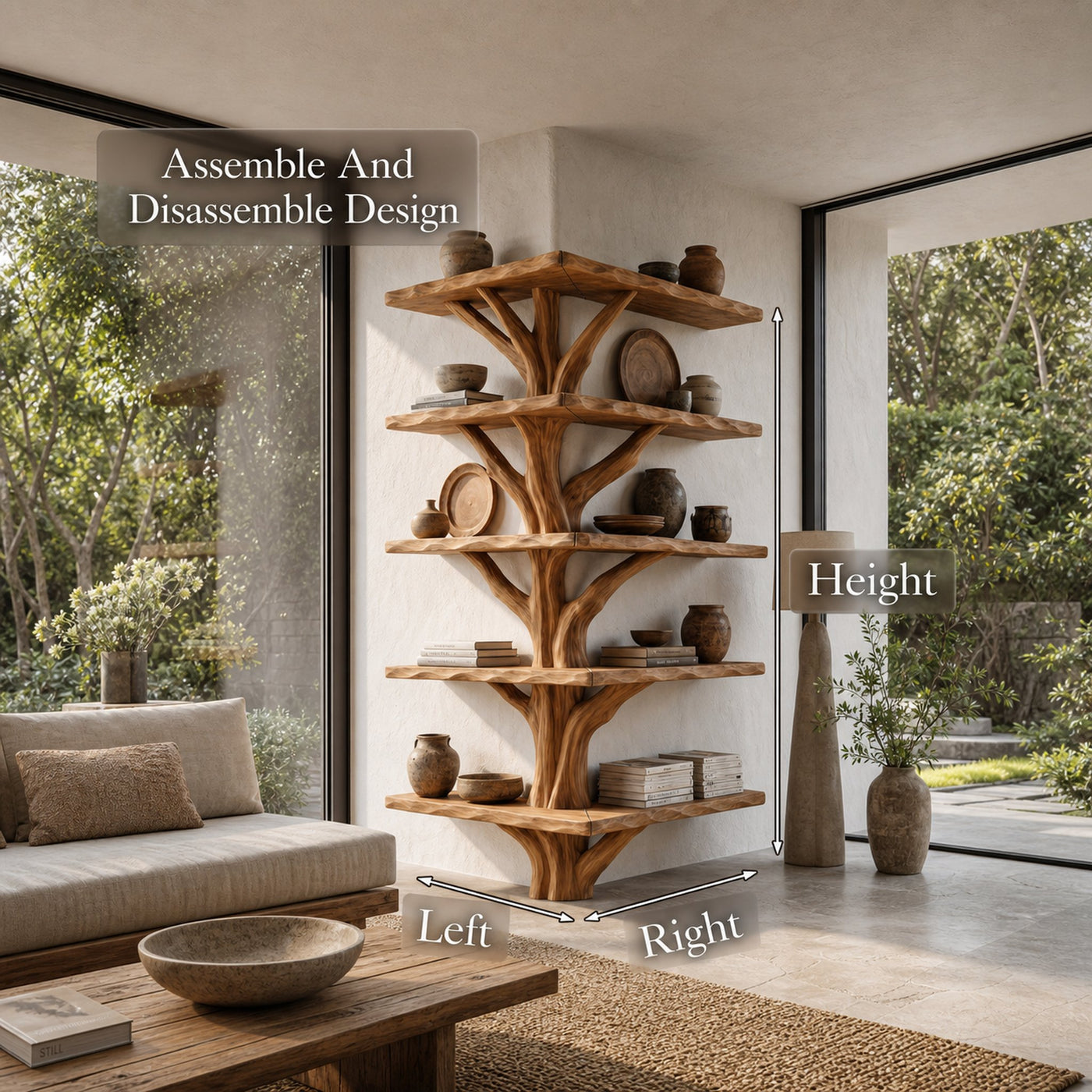 Organic Modern Tree Bookcase With Artistic Branch Frame For Home Office - product view 8