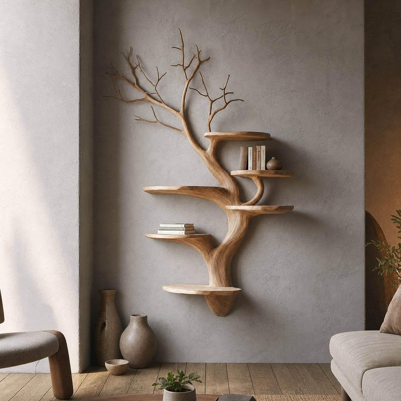 Organic Modern Tree Display Shelf For Living Room
