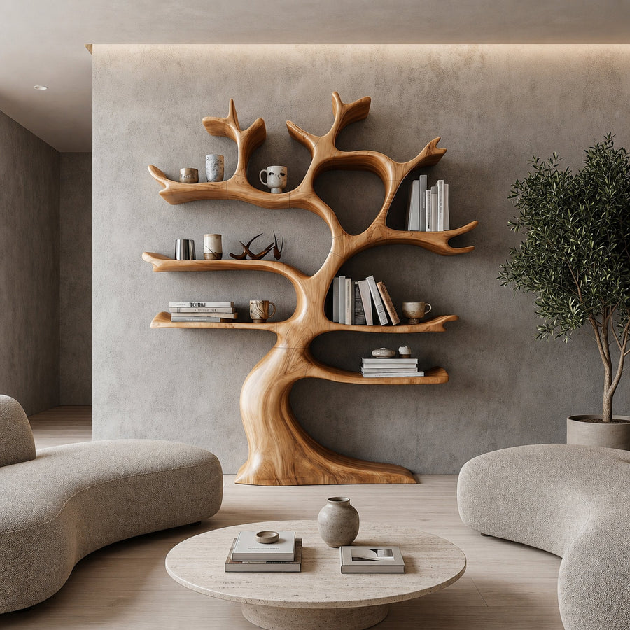 Organic Modern Tree Wall Shelf With Branch Inspired Storage For Living Room