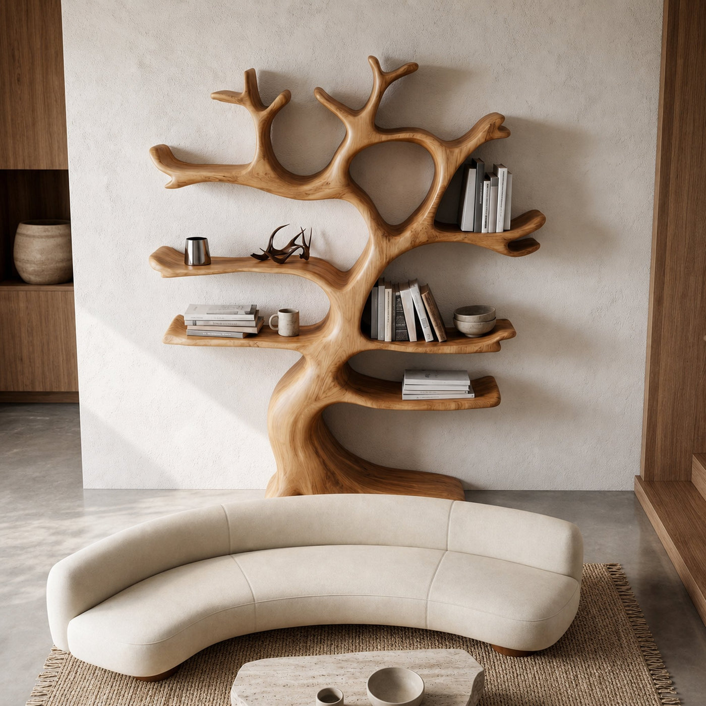 Organic Modern Tree Wall Shelf With Branch Inspired Storage For Living Room - product view 2