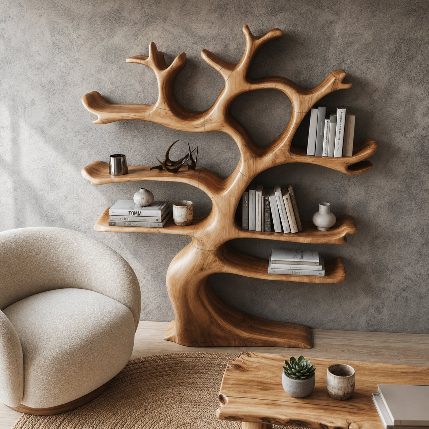 Organic Modern Tree Wall Shelf With Branch Inspired Storage For Living Room - product view 3