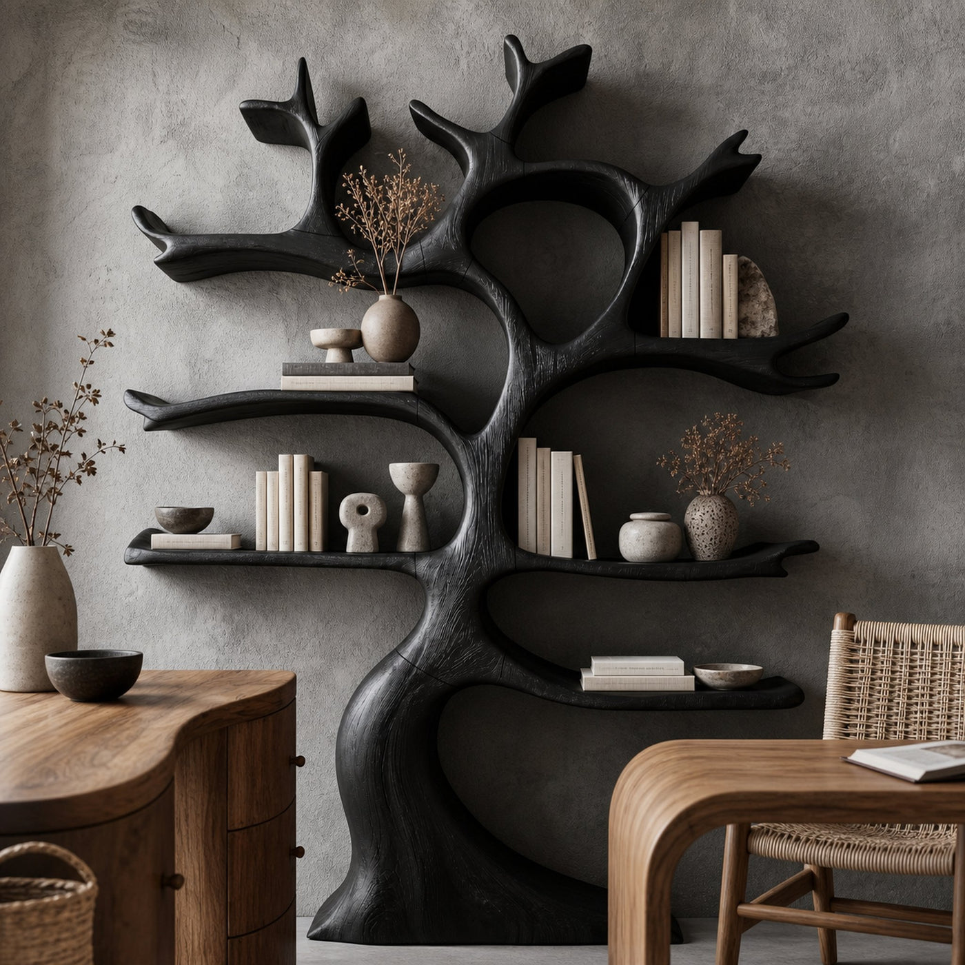 Organic Modern Tree Wall Shelf With Branch Inspired Storage For Living Room - product view 4