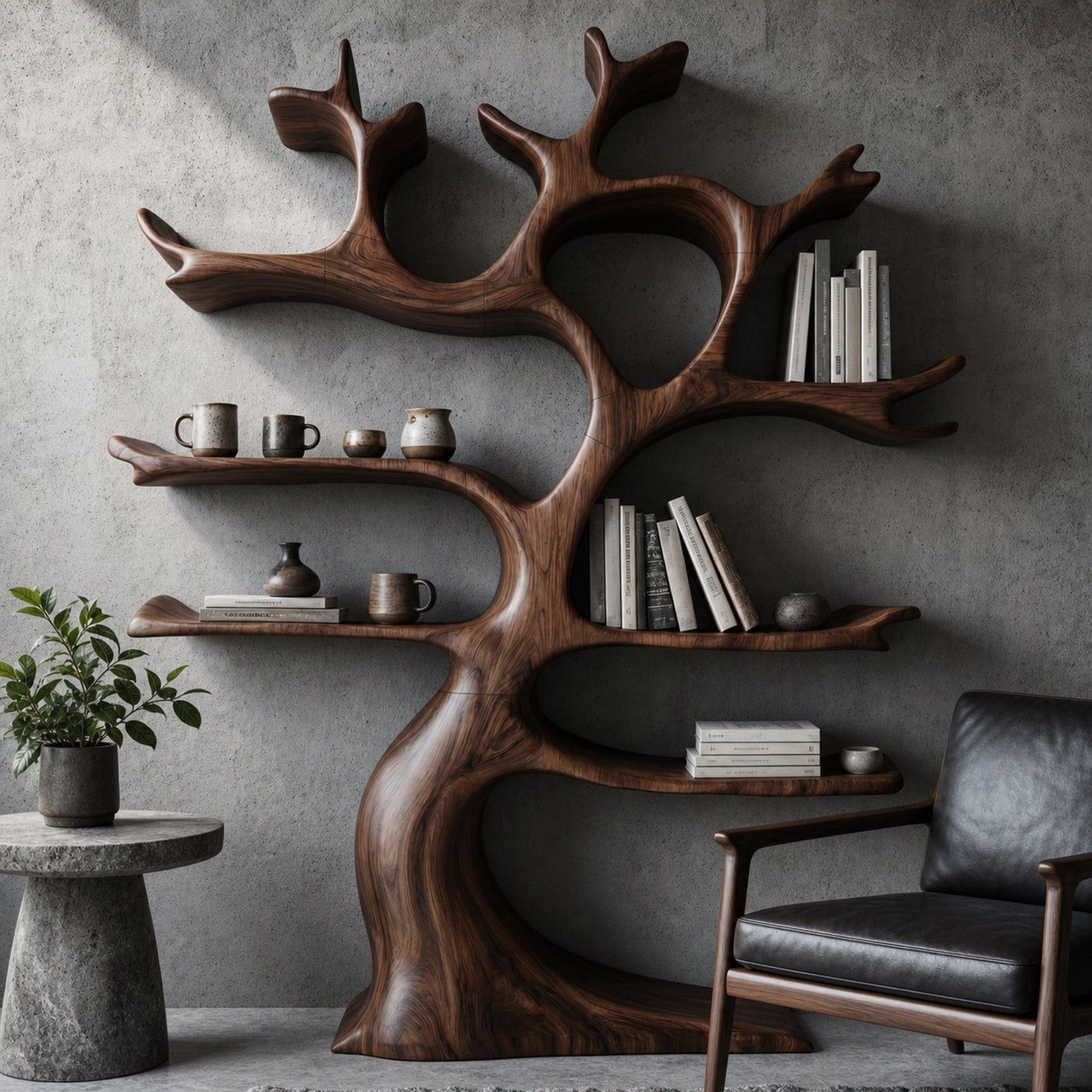 Organic Modern Tree Wall Shelf With Branch Inspired Storage For Living Room - product view 7