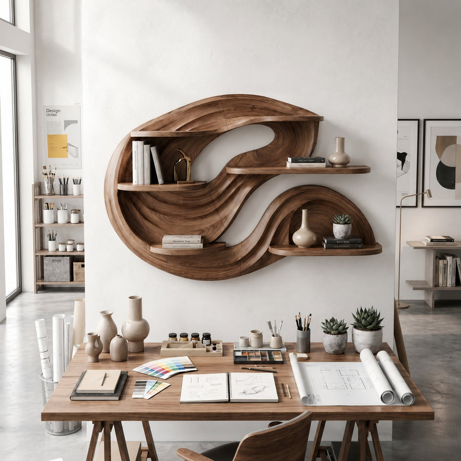 Organic Modern Wall Bookshelf For Living Room