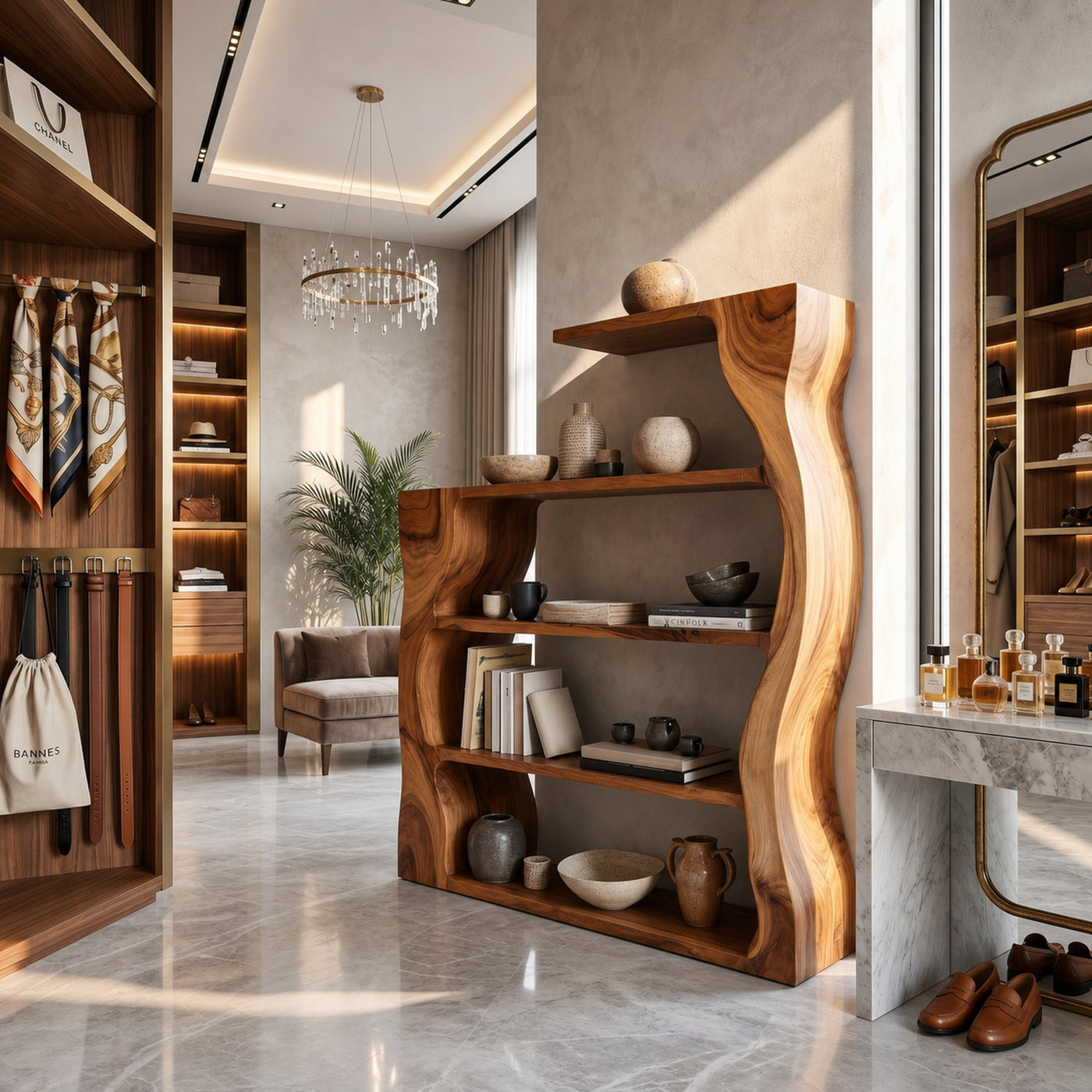 Organic Modern Wooden Bookshelf With Asymmetrical Curved Profile - product view 6