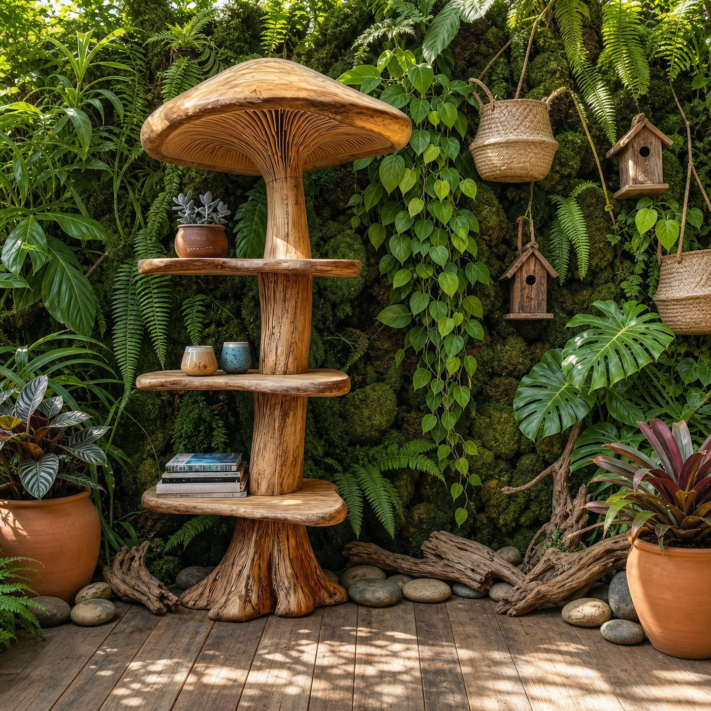 Organic Mushroom Bookshelf With Handcrafted Solid Wood Shelves For Living Room - product view 6
