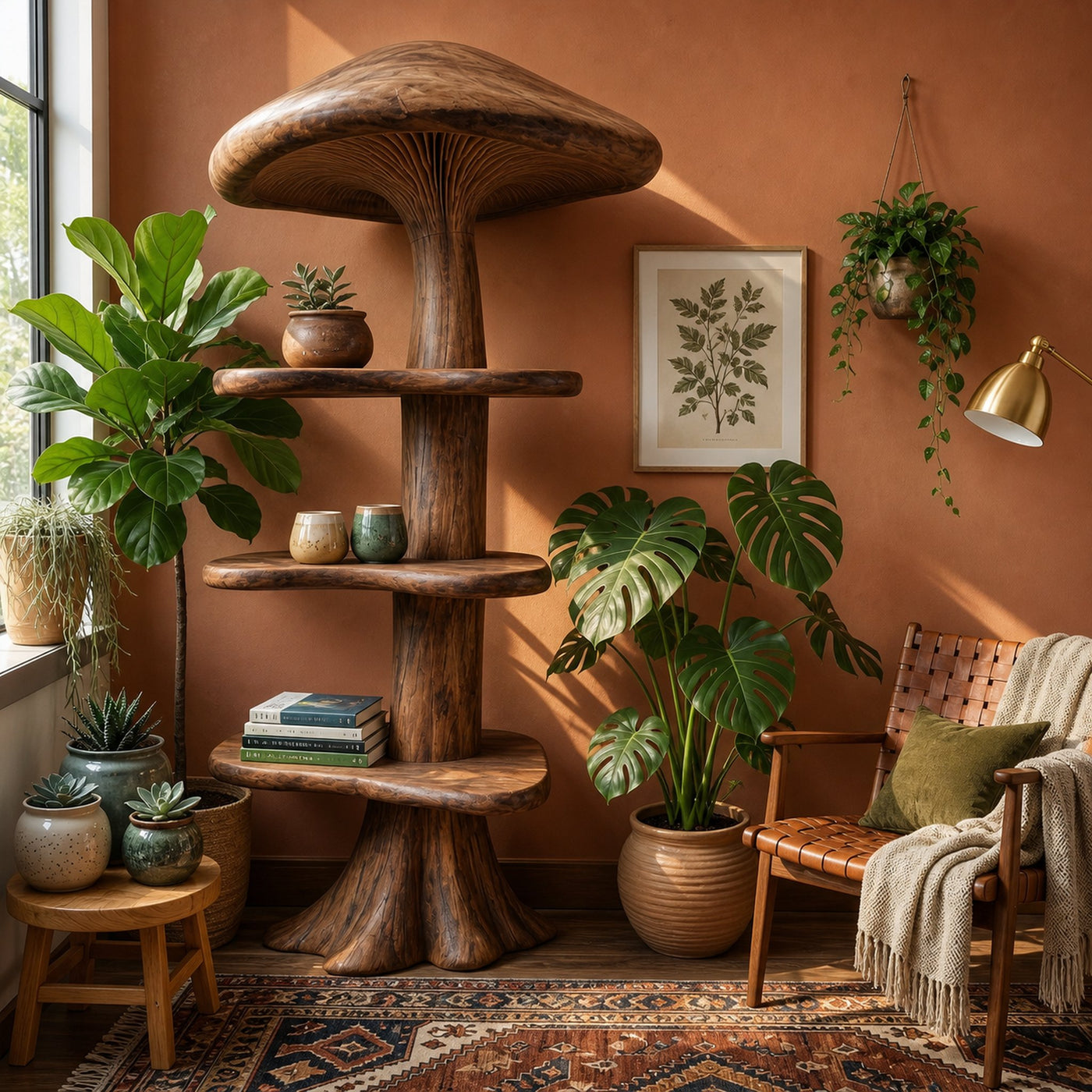 Organic Mushroom Bookshelf With Handcrafted Solid Wood Shelves For Living Room - product view 7