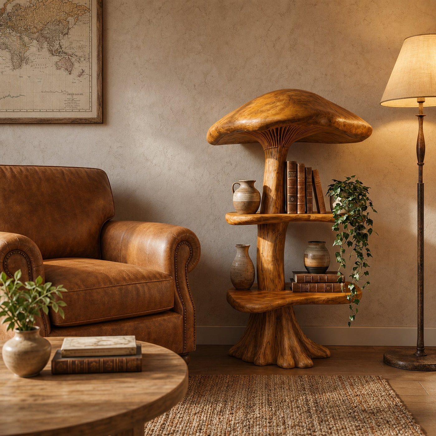 Organic Mushroom Display Bookshelf With Solid Wood Shelving For Living Room - product view 6