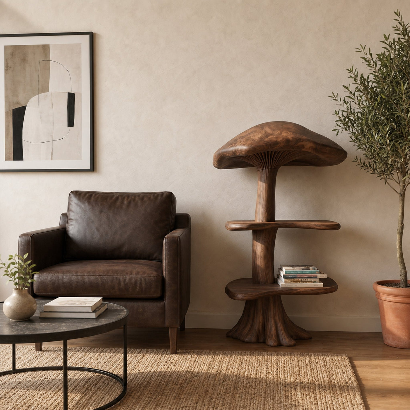 Organic Mushroom Display Bookshelf With Solid Wood Shelving For Living Room - product view 7