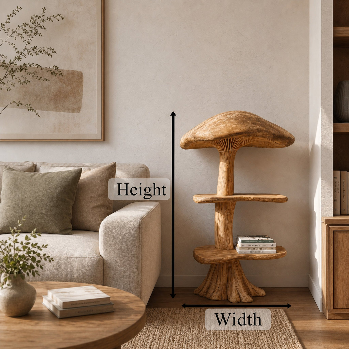 Organic Mushroom Display Bookshelf With Solid Wood Shelving For Living Room - product view 8