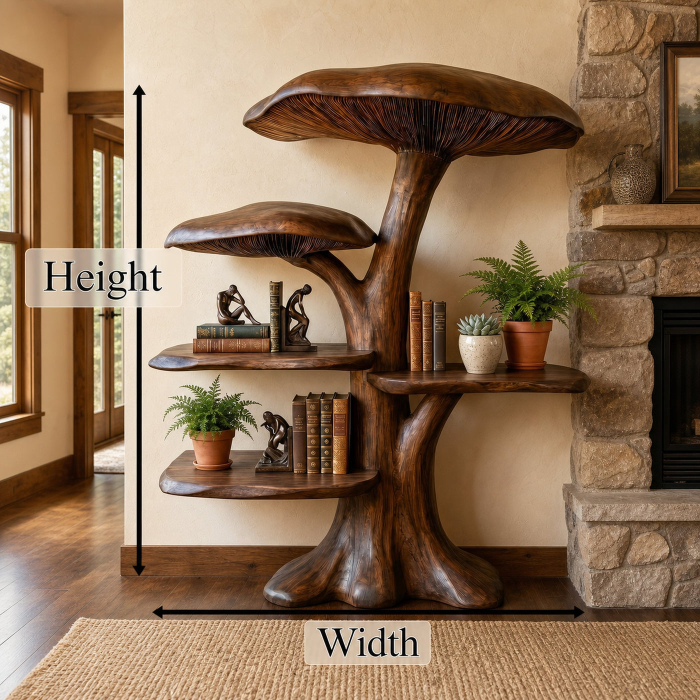 Organic Mushroom Shelf With Sculptural Solid Wood Form For Living Room - product view 8