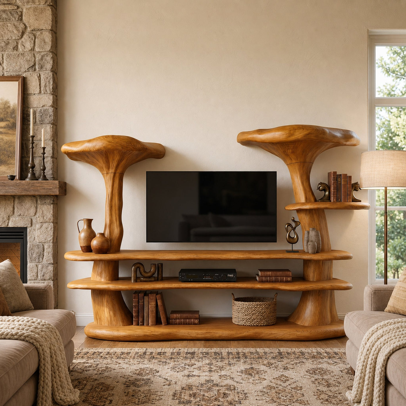 Organic Mushroom TV Stand With Sculptural Solid Wood Design For Living Room - product view 6