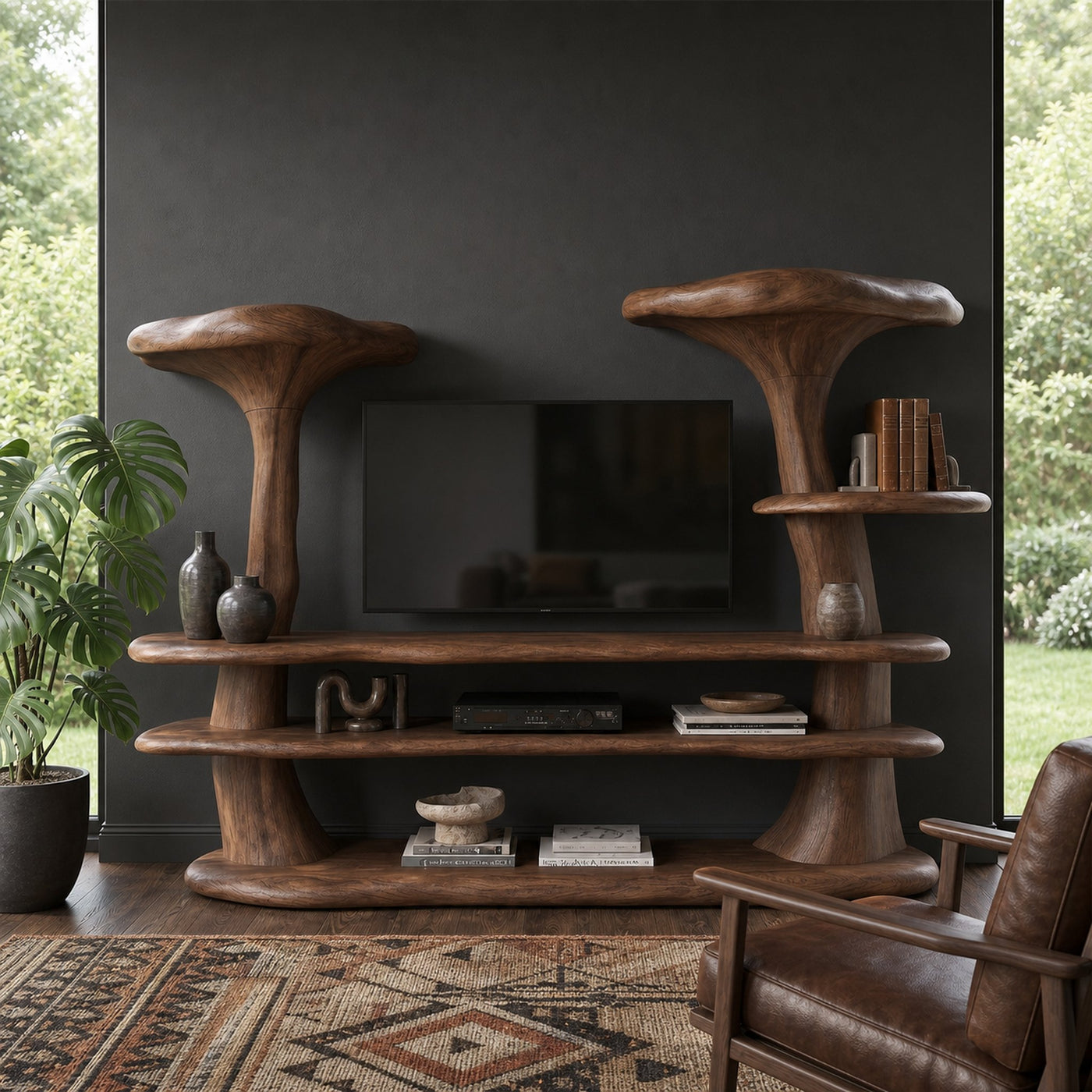 Organic Mushroom TV Stand With Sculptural Solid Wood Design For Living Room - product view 7