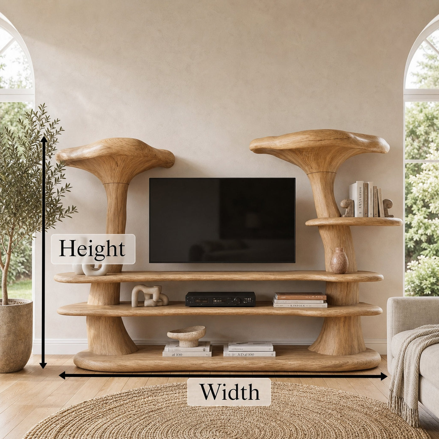 Organic Mushroom TV Stand With Sculptural Solid Wood Design For Living Room - product view 8