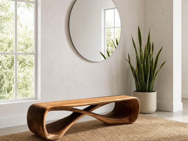 Organic Natural Wood Bench For Minimalist Entryway Styling