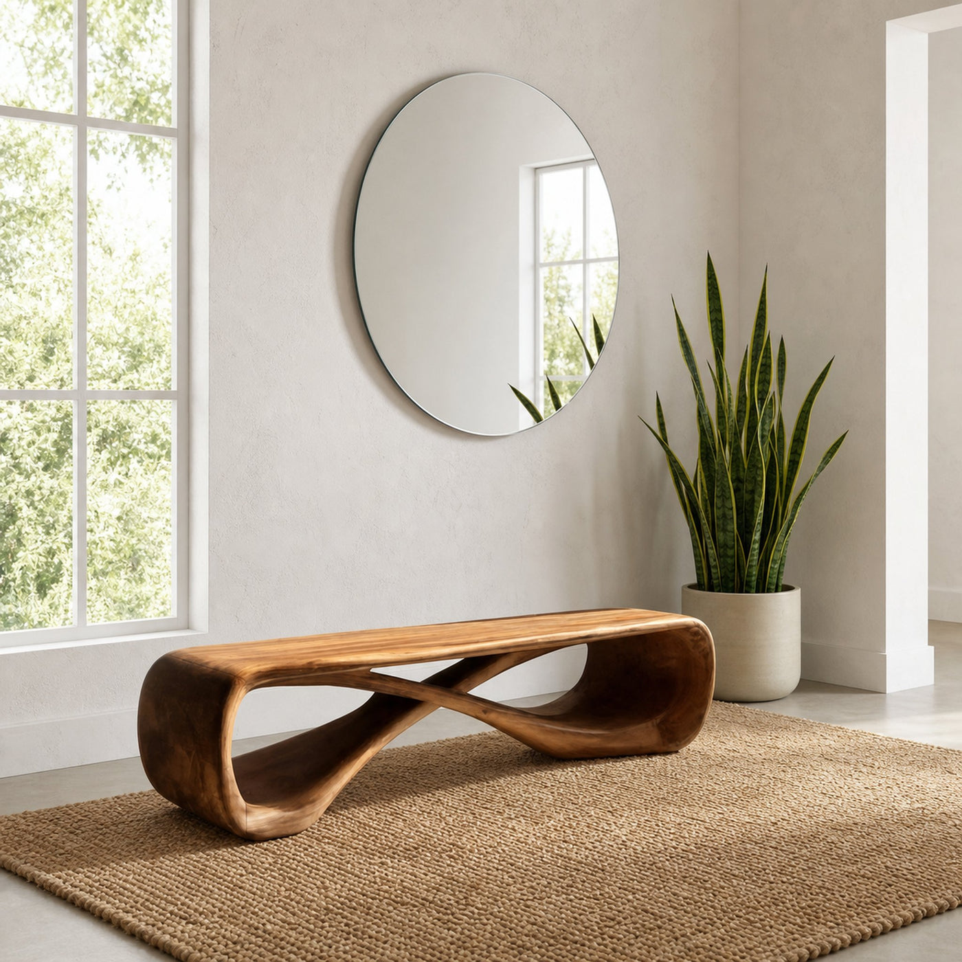 Organic Natural Wood Bench For Minimalist Entryway Styling